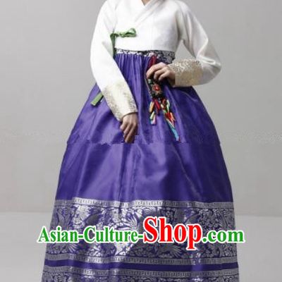 Korean Traditional Bride Hanbok Formal Occasions White Blouse and Purple Dress Ancient Fashion Apparel Costumes for Women