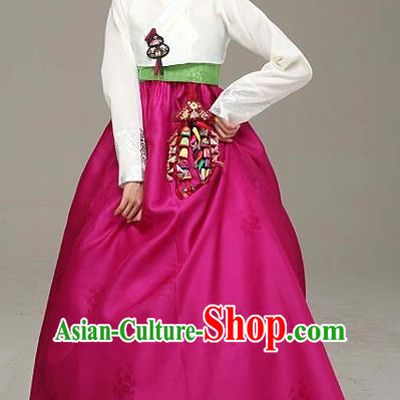 Korean Traditional Bride Hanbok Formal Occasions White Blouse and Rosy Dress Ancient Fashion Apparel Costumes for Women