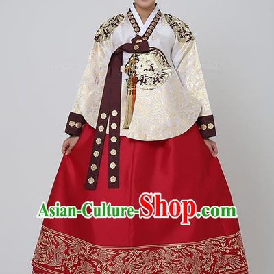 Korean Traditional Bride Hanbok Formal Occasions White Blouse and Red Dress Ancient Fashion Apparel Costumes for Women