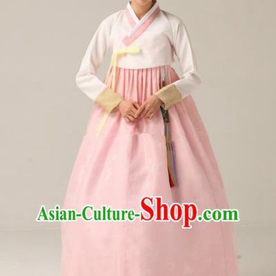 Korean Traditional Bride Hanbok Formal Occasions White Blouse and Pink Dress Ancient Fashion Apparel Costumes for Women