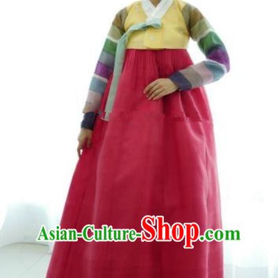 Korean Traditional Bride Hanbok Formal Occasions Yellow Blouse and Red Dress Ancient Fashion Apparel Costumes for Women