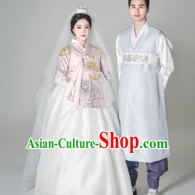 Traditional Korean Palace Costumes Ancient Korean Bride and Bridegroom Wedding Hanbok Complete Set