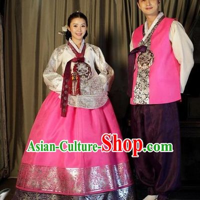 Traditional Korean Costumes Ancient Korean Bride and Bridegroom Hanbok Complete Set