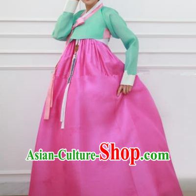 Korean Traditional Bride Hanbok Formal Occasions Green Blouse and Rosy Dress Ancient Fashion Apparel Costumes for Women