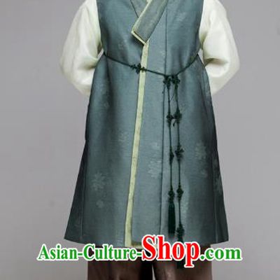 Traditional Korean Costumes Ancient Palace Korean Bridegroom Hanbok Atrovirens Vest and Brown Pants for Men