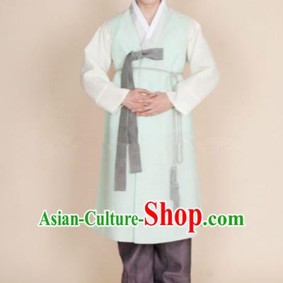 Traditional Korean Costumes Ancient Palace Korean Bridegroom Hanbok Green Vest and Purple Pants for Men