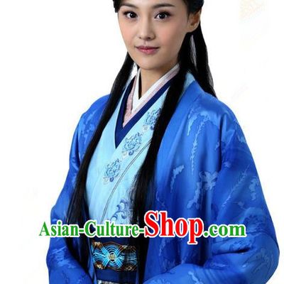 Ancient Chinese Song Dynasty Palace Princess Embroidered Blue Dress Replica Costume for Women