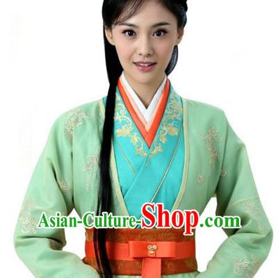 Ancient Chinese Song Dynasty Palace Princess Embroidered Green Dress Replica Costume for Women