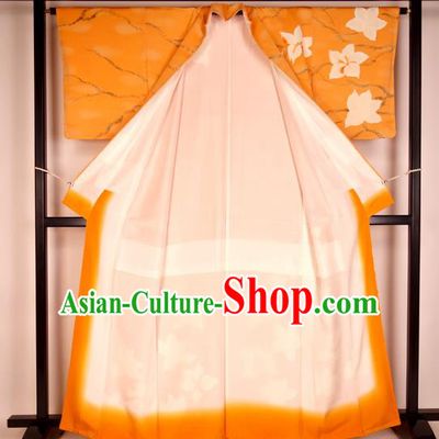 Japan Ancient Palace Orange Furisode Kimonos Traditional Yukata Dress Formal Costume for Women