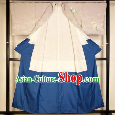 Japanese Ancient Mikado Kimono Costume Lilac Yukata Robe Traditional Wafuku Hakama Haori for Men