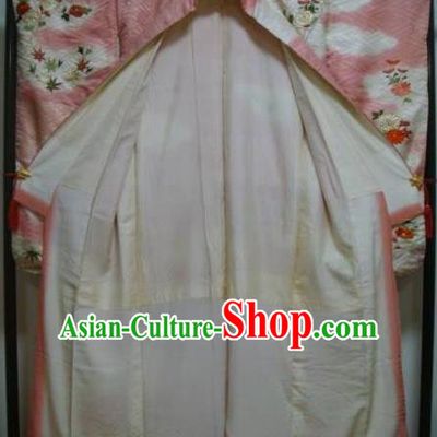 Japan Ancient Palace Pink Furisode Kimonos Traditional Yukata Dress Formal Costume for Women