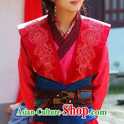 Ancient Chinese Song Dynasty Swordswoman Red Dress Generals Replica Costume for Women