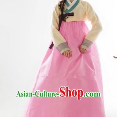 Korean Traditional Bride Tang Garment Hanbok Formal Occasions Yellow Blouse and Pink Dress Ancient Costumes for Women