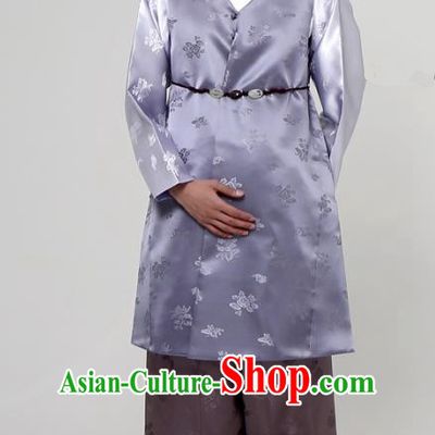 Traditional Korean Costumes Ancient Palace Korean Bridegroom Hanbok Lilac Vest and Grey Pants for Men