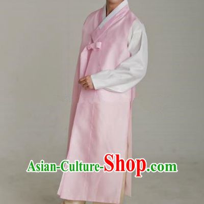 Traditional Korean Costumes Ancient Palace Korean Bridegroom Hanbok Pink Vest and Yellow Pants for Men