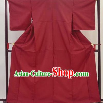 Japanese Ancient Kimono Costume Wine Red Yukata Robe Traditional Wafuku Hakama Haori for Men