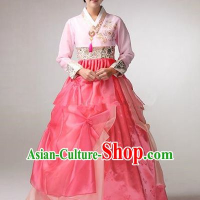 Korean Traditional Bride Tang Garment Hanbok Formal Occasions Pink Blouse and Red Dress Ancient Costumes for Women