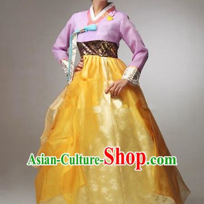 Korean Traditional Bride Tang Garment Hanbok Formal Occasions Pink Blouse and Yellow Dress Ancient Costumes for Women