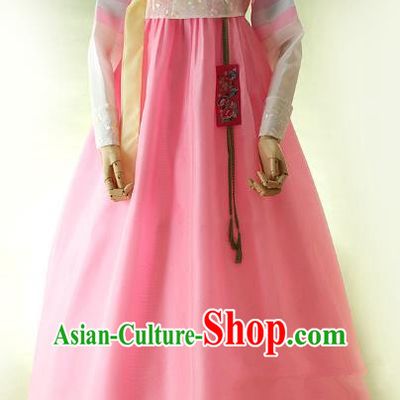 Korean Traditional Bride Tang Garment Hanbok Formal Occasions White Blouse and Pink Dress Ancient Costumes for Women