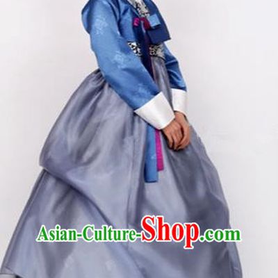 Korean Traditional Bride Tang Garment Hanbok Formal Occasions Royalblue Blouse and Blue Dress Ancient Costumes for Women