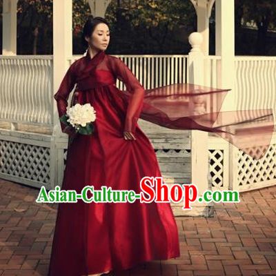 Korean Traditional Bride Tang Garment Hanbok Formal Occasions Red Blouse and Dress Ancient Costumes for Women