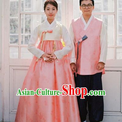 Korean Traditional Wedding Pink Costumes Ancient Korean Palace Bride and Bridegroom Hanbok Complete Set