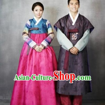 Korean Traditional Wedding Costumes Ancient Palace Bride and Bridegroom Hanbok Complete Set