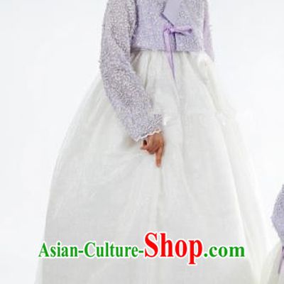 Korean Traditional Bride Tang Garment Hanbok Formal Occasions Lilac Blouse and White Dress Ancient Costumes for Women