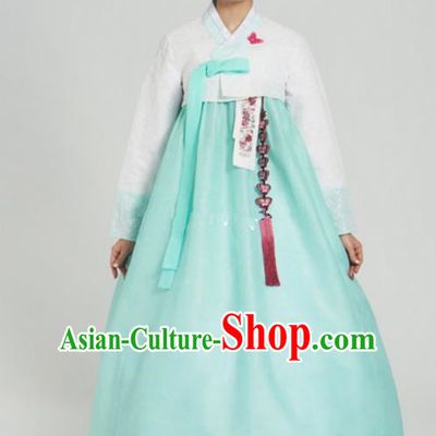 Korean Traditional Bride Tang Garment Hanbok Formal Occasions White Blouse and Green Dress Ancient Costumes for Women