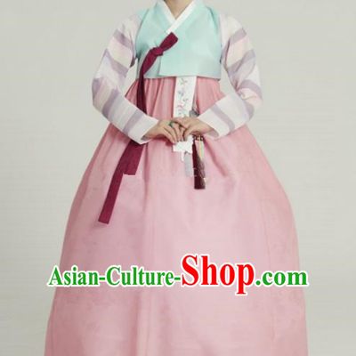 Korean Traditional Bride Tang Garment Hanbok Formal Occasions Green Blouse and Pink Dress Ancient Costumes for Women