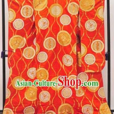 Japan Ancient Empress Furisode Kimonos Traditional Palace Red Yukata Dress Formal Costume for Women