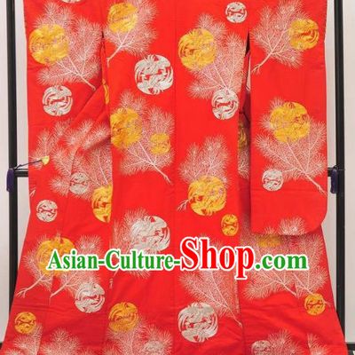 Japan Ancient Red Furisode Kimonos Traditional Palace Yukata Dress Formal Costume for Women