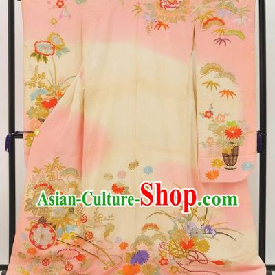 Japan Ancient Pink Furisode Kimonos Traditional Palace Yukata Dress Formal Costume for Women
