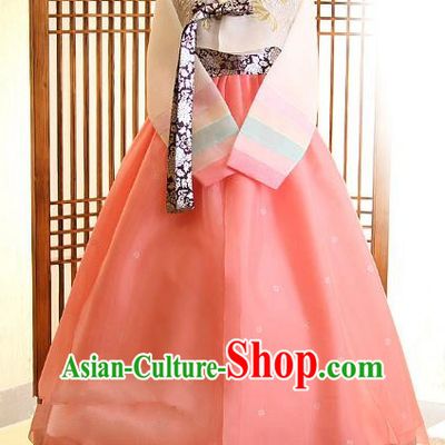Korean Traditional Bride Tang Garment Hanbok Formal Occasions White Blouse and Pink Dress Ancient Costumes for Women