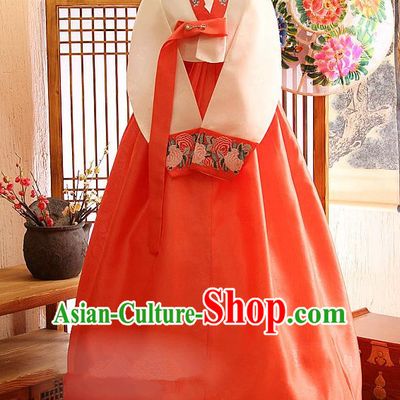 Korean Traditional Bride Tang Garment Hanbok Formal Occasions White Blouse and Red Dress Ancient Costumes for Women