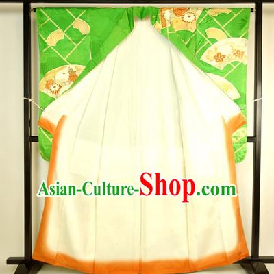 Japan Ancient Green Furisode Kimonos Traditional Palace Yukata Dress Formal Costume for Women