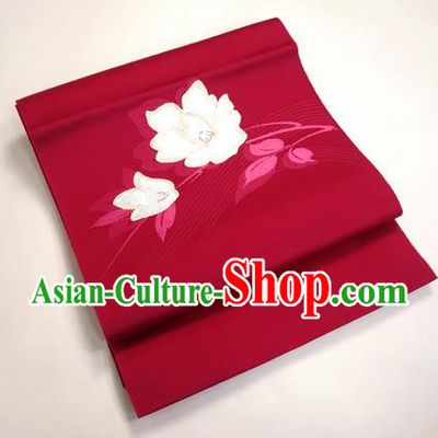 Japan Ancient Palace Kimonos Wine Red Brocade Belts Traditional Yukata Dress Waistband for Women