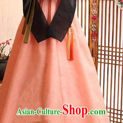 Korean Traditional Tang Garment Hanbok Formal Occasions Black Blouse and Pink Dress Ancient Costumes for Women