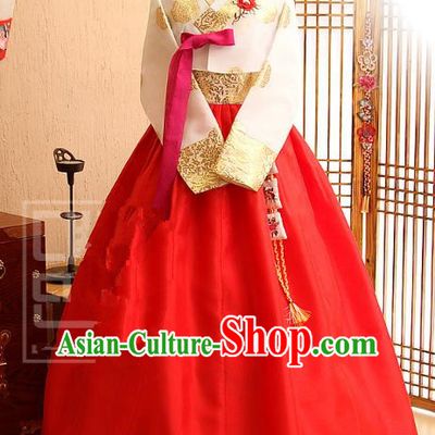 Korean Traditional Bride Tang Garment Hanbok Formal Occasions White Blouse and Red Dress Ancient Costumes for Women