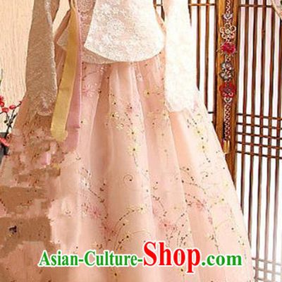 Korean Traditional Bride Tang Garment Hanbok Formal Occasions White Lace Blouse and Pink Dress Ancient Costumes for Women