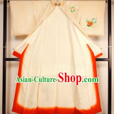 Japan Ancient Printing Rose Furisode Kimonos Traditional Palace Yukata Dress Formal Costume for Women