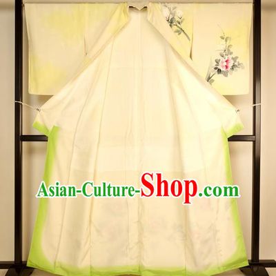 Japan Ancient Printing Flowers Furisode Kimonos Traditional Palace Yukata Dress Formal Costume for Women