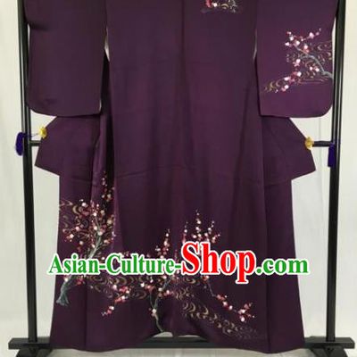 Japan Ancient Purple Furisode Kimonos Traditional Palace Yukata Dress Formal Costume for Women