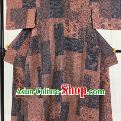 Japanese Ancient Samurai Kimono Costume Coffee Yukata Robe Traditional Wafuku Hakama Haori for Men