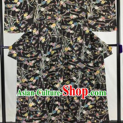 Japan Ancient Black Furisode Kimonos Traditional Palace Yukata Dress Formal Costume for Women