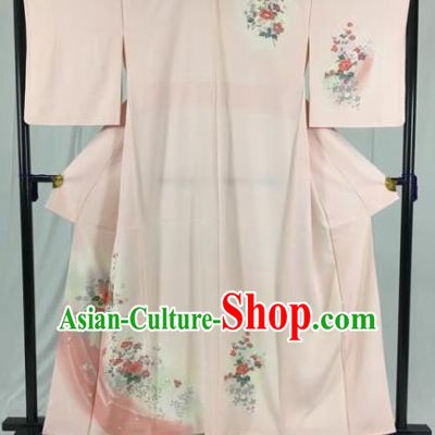 Japan Ancient Geisha Pink Furisode Kimonos Traditional Palace Yukata Dress Formal Costume for Women