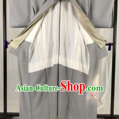 Japanese Ancient Samurai Kimono Grey Yukata Robe Traditional Wafuku Hakama Haori Clothing for Men