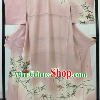 Japan Ancient Geisha Formal Costume Pink Furisode Kimonos Traditional Palace Yukata Dress for Women