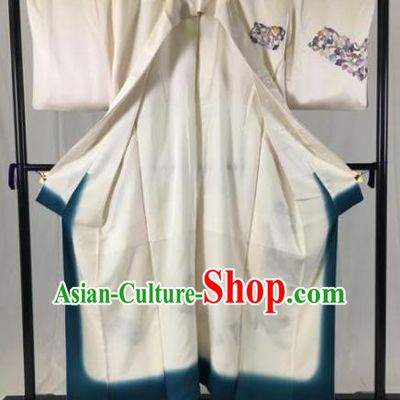 Japan Ancient Geisha Formal Costume White Furisode Kimonos Traditional Palace Yukata Dress for Women