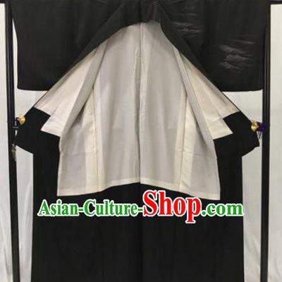 Japanese Ancient Palace Kimono Black Yukata Robe Traditional Wafuku Hakama Haori Clothing for Men